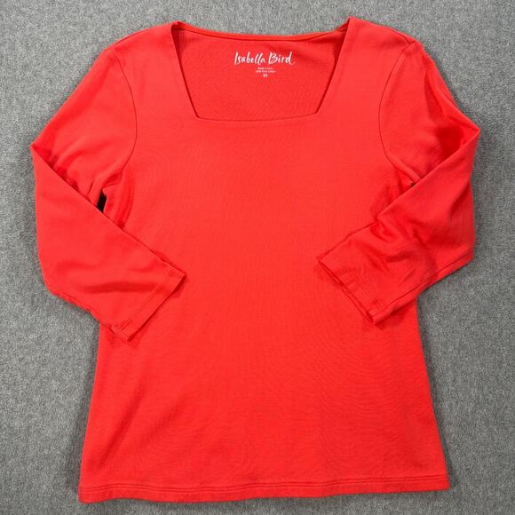 Isabella Bird Square Neck Top Women's X-Small Coral Pima Cotton 3/4 Sleeve - Picture 1 of 8